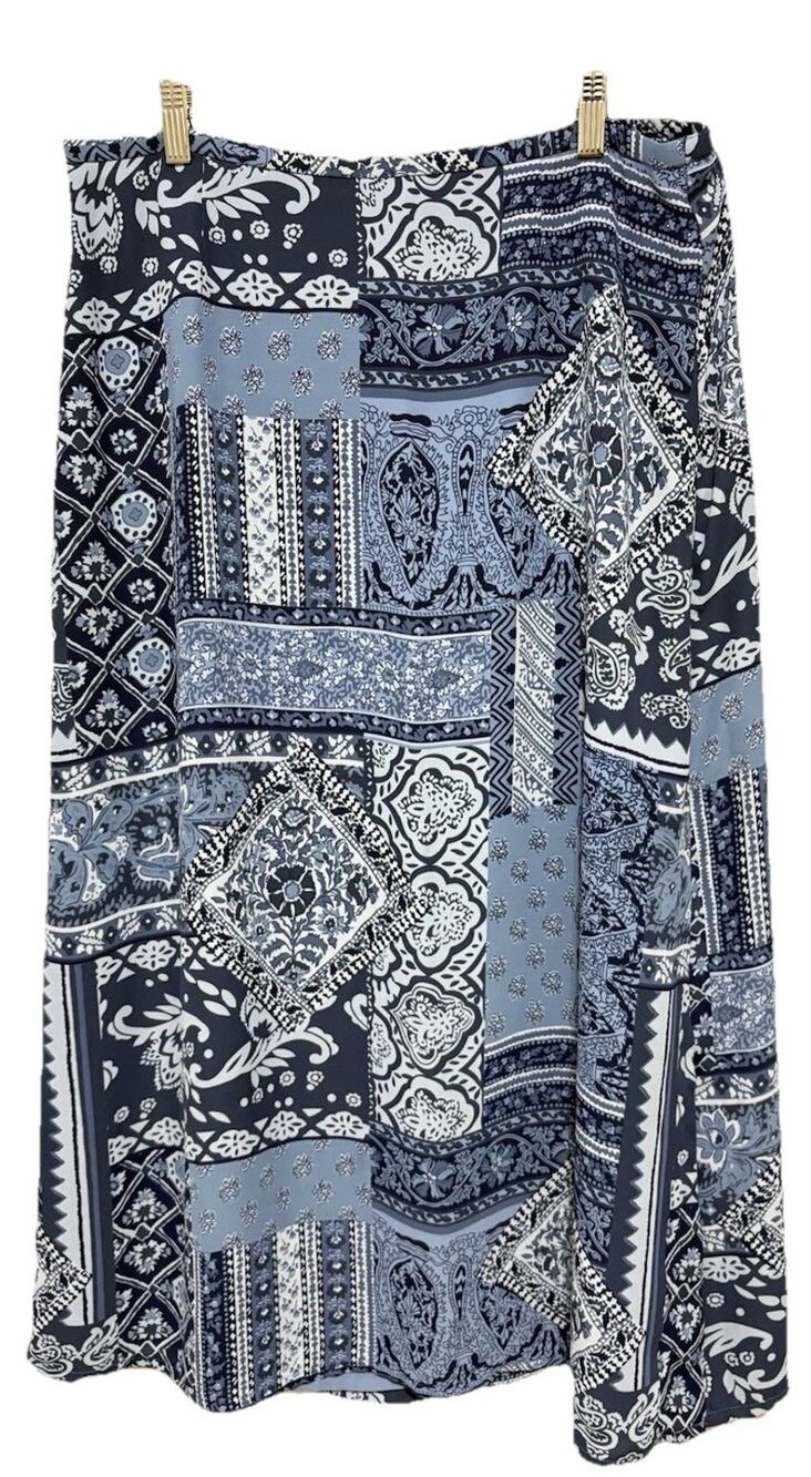 JH Collectibles Patchwork Paisley Midi Skirt Women’s 14 Blue Boho A-Line